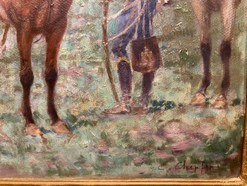 Tableau, peinture de Hussards signée Chepfer
