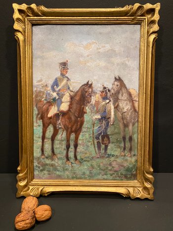 Tableau, peinture de Hussards signée Chepfer
