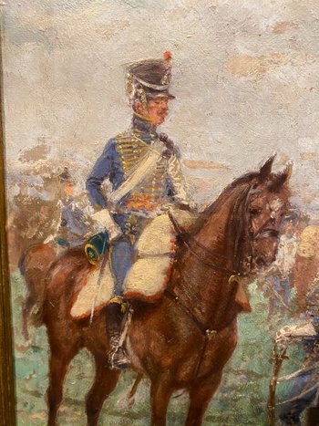 Tableau, peinture de Hussards signée Chepfer