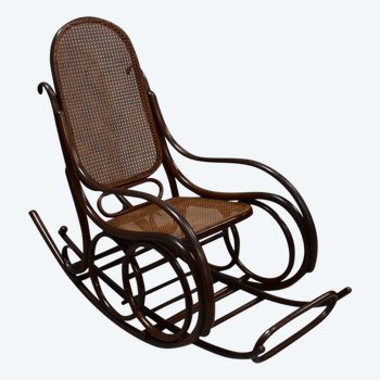 Rocking Chair et son Repose pieds en Hêtre, esprit Thonet – 1900