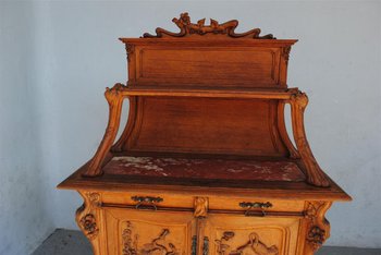 Carrello portavivande Art Nouveau in quercia con decoro Aironi