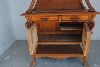 Carrello portavivande Art Nouveau in quercia con decoro Aironi