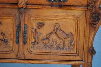 Carrello portavivande Art Nouveau in quercia con decoro Aironi