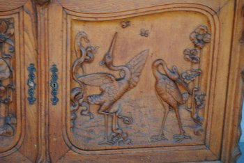 Large Two Art Nouveau Oak Body Decor Herons