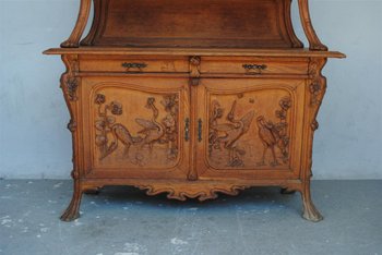 Large Two Art Nouveau Oak Body Decor Herons