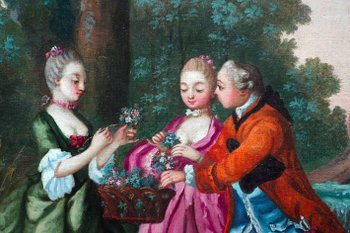 "LE PARTAGE DE LA CUEILLETTE" Huile sur toile. École française XVIIIème.