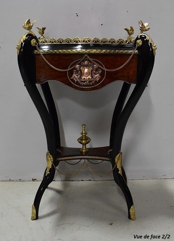 Planter in Thuja burl veneer and blackened wood, Napoleon III period - 19th century