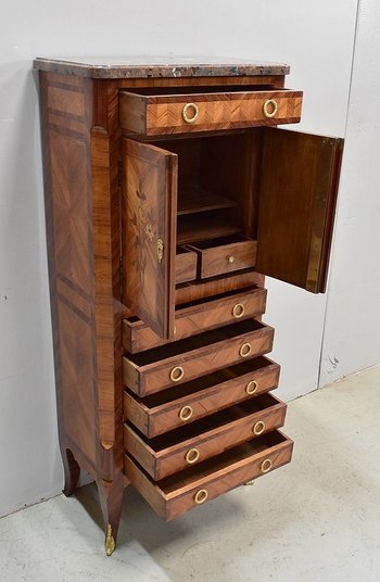 Piccolo mobile da signora, in palissandro e bois de rose, stile transitorio Luigi XV / Luigi XVI - seconda parte del XIX secolo