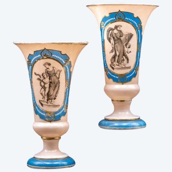 Pair Of Lined Opaline Vases, Late 19th Century
