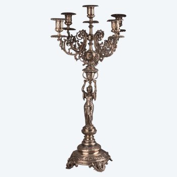 Large Solid Silver Candlestick, 19th Century