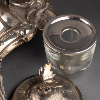 Encrier En Argent Massif Figurant Psyché, XIXe Siècle