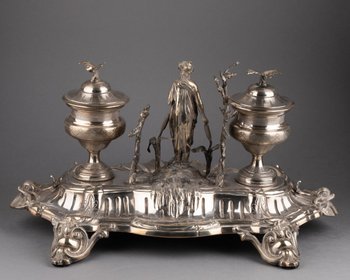 Encrier En Argent Massif Figurant Psyché, XIXe Siècle