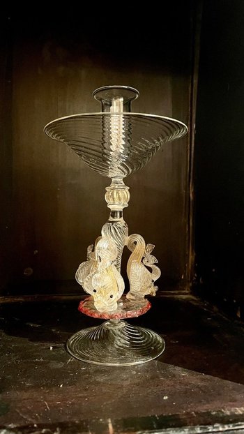 Murano Glass Candlestick With Red Border, 21st Century