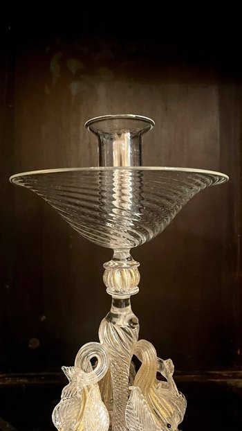 Murano Glass Candlestick With Red Border, 21st Century