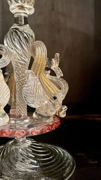 Murano Glass Candlestick With Red Border, 21st Century