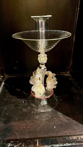 Murano Glass Candlestick With Red Border, 21st Century