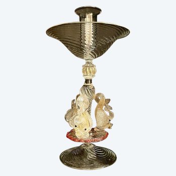 Murano Glass Candlestick With Red Border, 21st Century