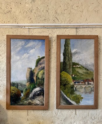 Diptyque de paysages de Dordogne et du Périgord, daté 1928