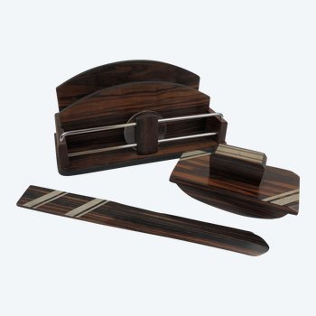 Macassar desk accessories, Art Deco period