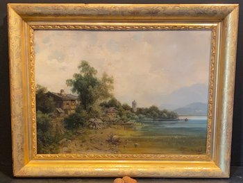 Gemälde auf Holz, l'ile aux femmes, signiert Sckell