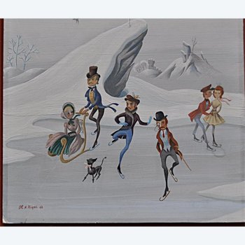 Gouache Sur Carton Signée Datée