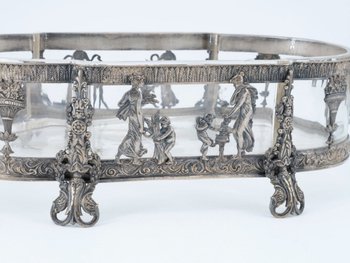 Centrotavola In Bronzo Argentato E Cristallo, XIX Secolo