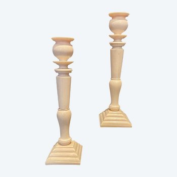 Pair Of Ivory Candlesticks, 19th Century