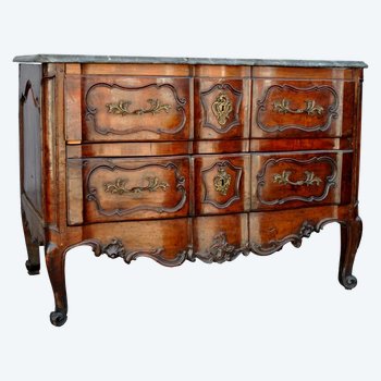 Commode Sauteuse Arbalète En Noyer XVIIIème Dessus Marbre