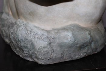 Buste De Jeune Femme En Céramique à Patine Bleu Vert Signé Bernstamm édition Emile Muller 