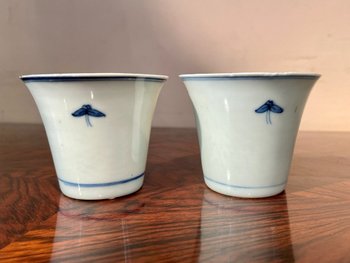 Pair Of Blue And White Chinese Porcelain Goblets, 19th Century