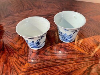Pair Of Blue And White Chinese Porcelain Goblets, 19th Century