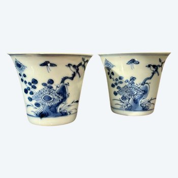 Pair Of Blue And White Chinese Porcelain Goblets, 19th Century