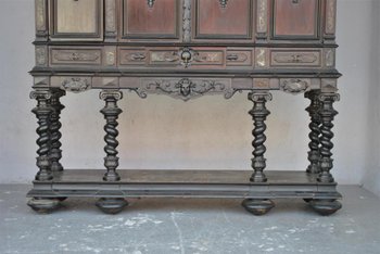 Important Cabinet Bois Noirci Style Renaissance Colonnes XIXème
