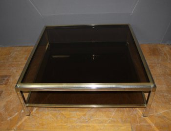 Table basse carré en chrome et laiton vers 1970
