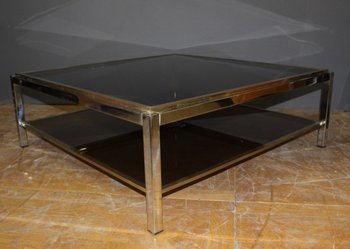 Table basse carré en chrome et laiton vers 1970