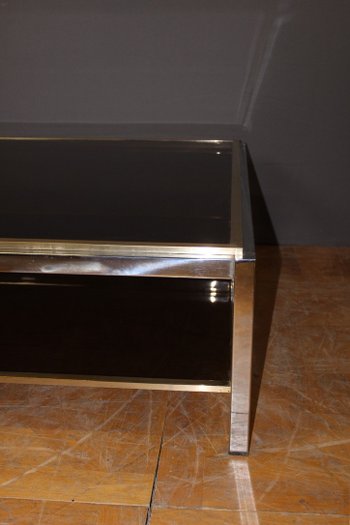 Table basse carré en chrome et laiton vers 1970