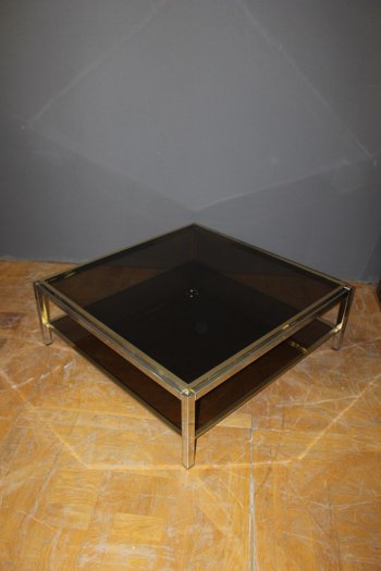 Table basse carré en chrome et laiton vers 1970