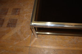 Table basse carré en chrome et laiton vers 1970