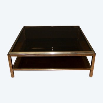 Table basse carré en chrome et laiton vers 1970