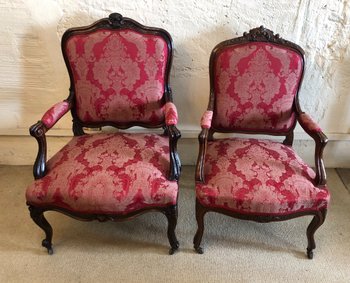 False Pair Of Louis XV Style Armchairs, 19th Century