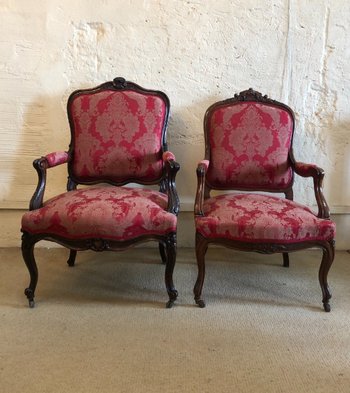 False Pair Of Louis XV Style Armchairs, 19th Century