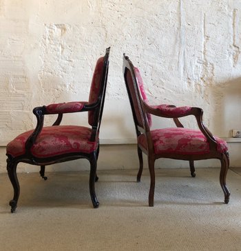 False Pair Of Louis XV Style Armchairs, 19th Century