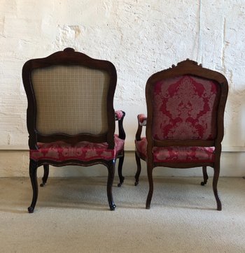 False Pair Of Louis XV Style Armchairs, 19th Century