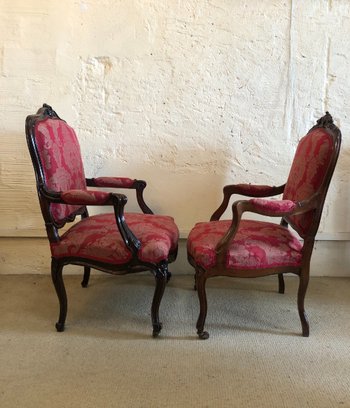 False Pair Of Louis XV Style Armchairs, 19th Century