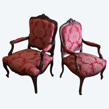 False Pair Of Louis XV Style Armchairs, 19th Century