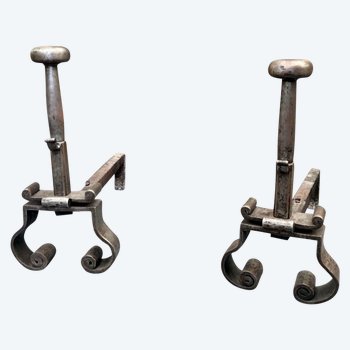 Pair Of Andirons In Wrought Iron, XVIIth Century