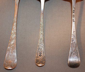 3 different dessert spoons in sterling silver from the early 19th century