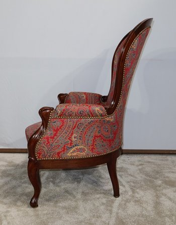 Piccola Bergère in mogano in stile Luigi XV, periodo Napoleone III - Metà del XIX secolo