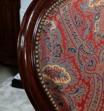 Piccola Bergère in mogano in stile Luigi XV, periodo Napoleone III - Metà del XIX secolo