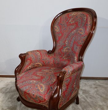 Piccola Bergère in mogano in stile Luigi XV, periodo Napoleone III - Metà del XIX secolo
